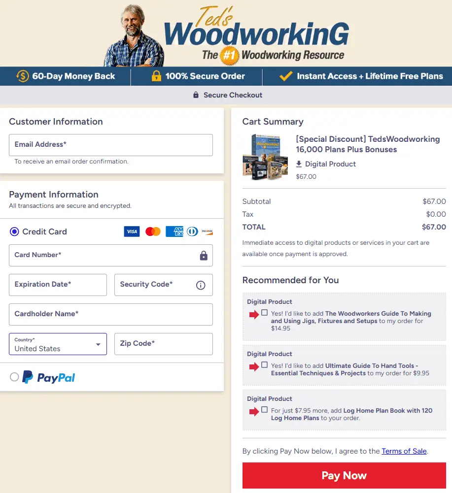 Teds Woodworking Checkout Page